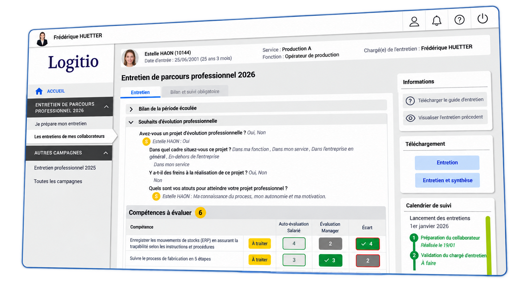 Interface du logiciel RH Logitio dédiée aux entretiens professionnels